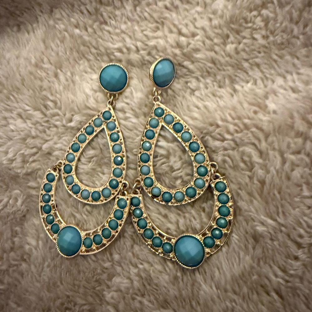 Gold-Tone Teal Drop Earrings - Women Jewelry